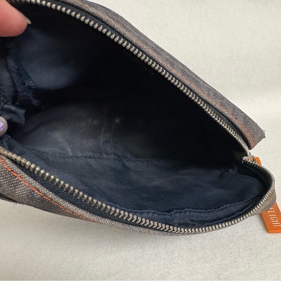 VTG CHRISTIAN DIOR Flight Zipper Small Denim Pouch Snap Pocket Blue Orange - Picture 7 of 16